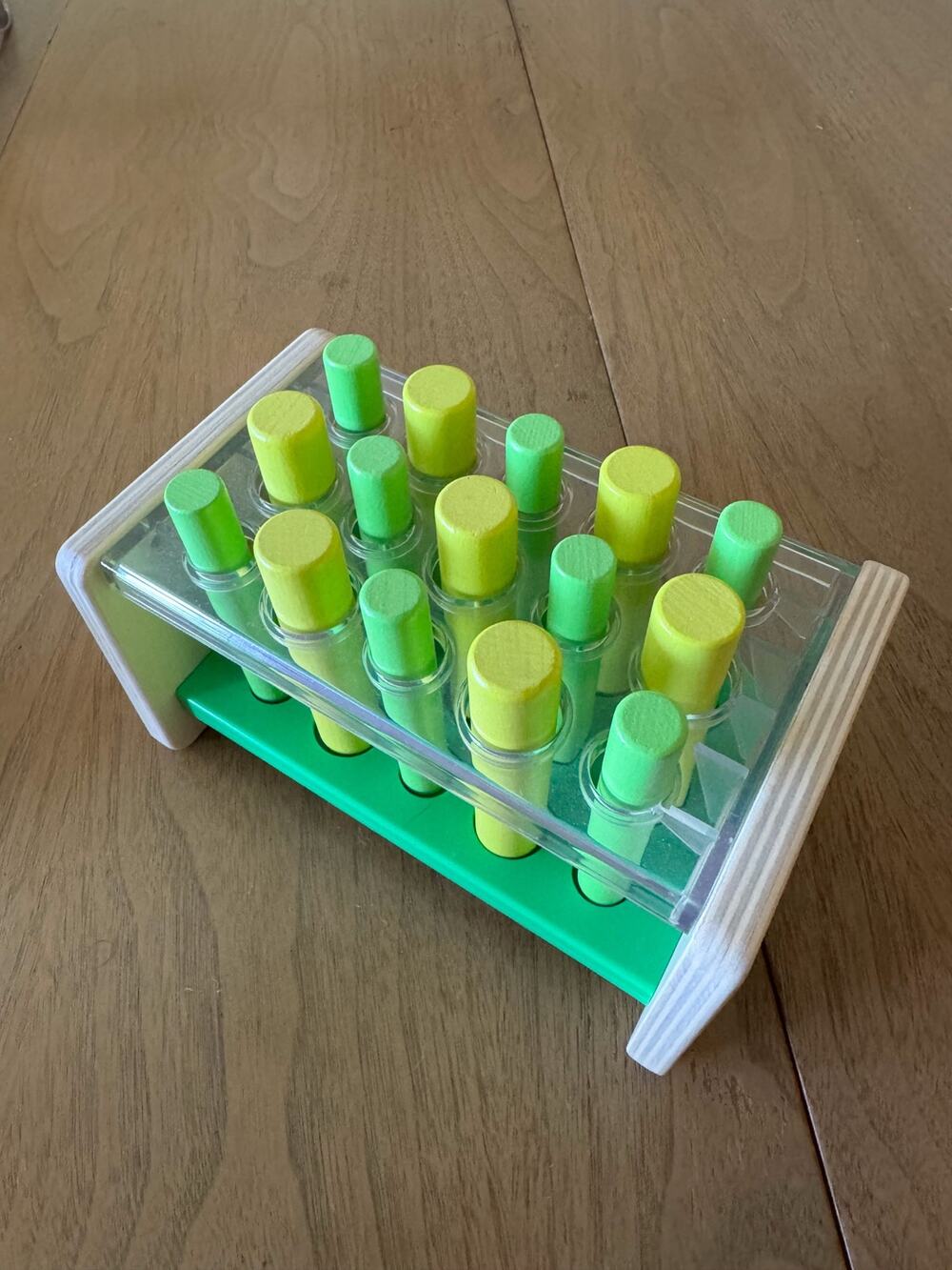Lovevery Green + Yellow Wooden Posting Stand Montessori Toy
